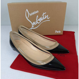 Christian Louboutin Paulina Flats Black Tan PVC Patent Leather Pointed Toe 38